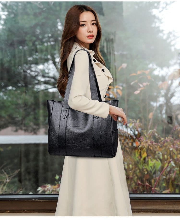 image-Women's PU Leather Shoulder Bag Large Capacity Tote Messenger
