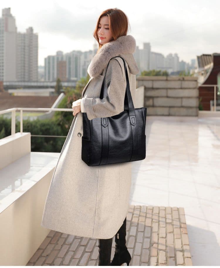 image-Women's PU Leather Shoulder Bag Large Capacity Tote Messenger