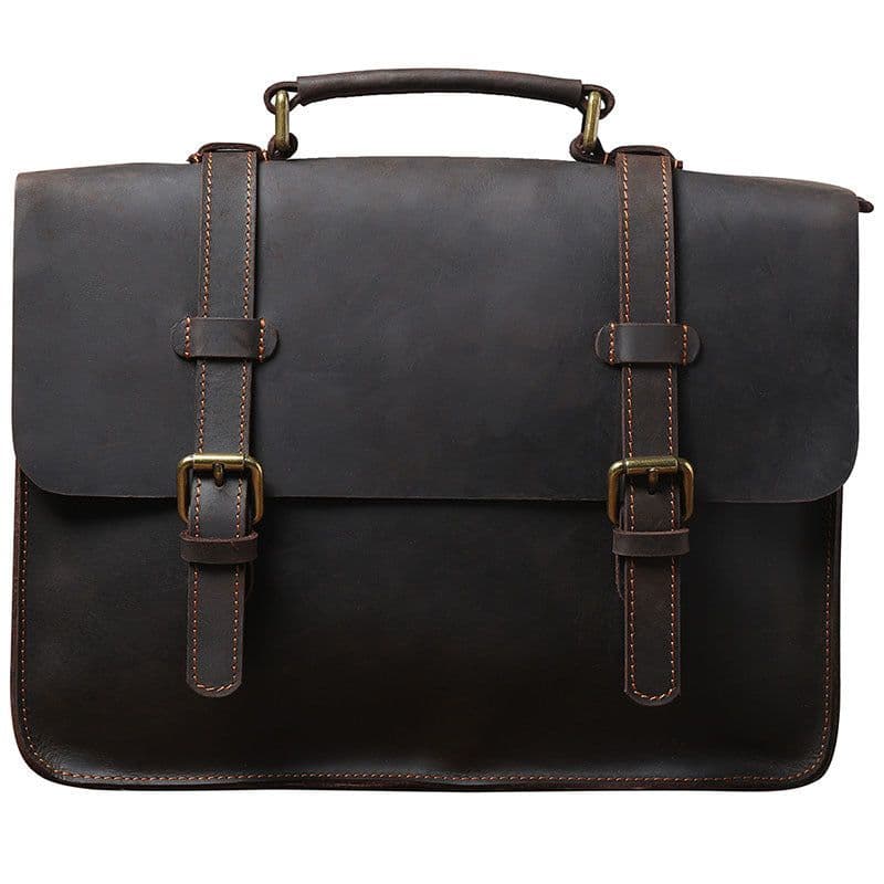 image-Genuine Leather Backpack Briefcase Business Bag Top Layer Cowhide