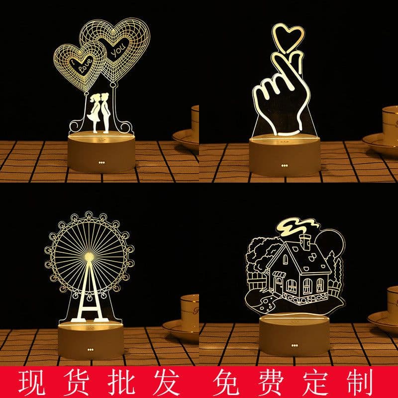 image-USB 3D Night Light Cartoon Acrylic LED Bedside Lamp Touch Control