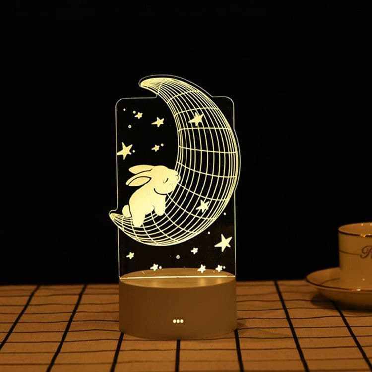 image-USB 3D Night Light Cartoon Acrylic LED Bedside Lamp Touch Control