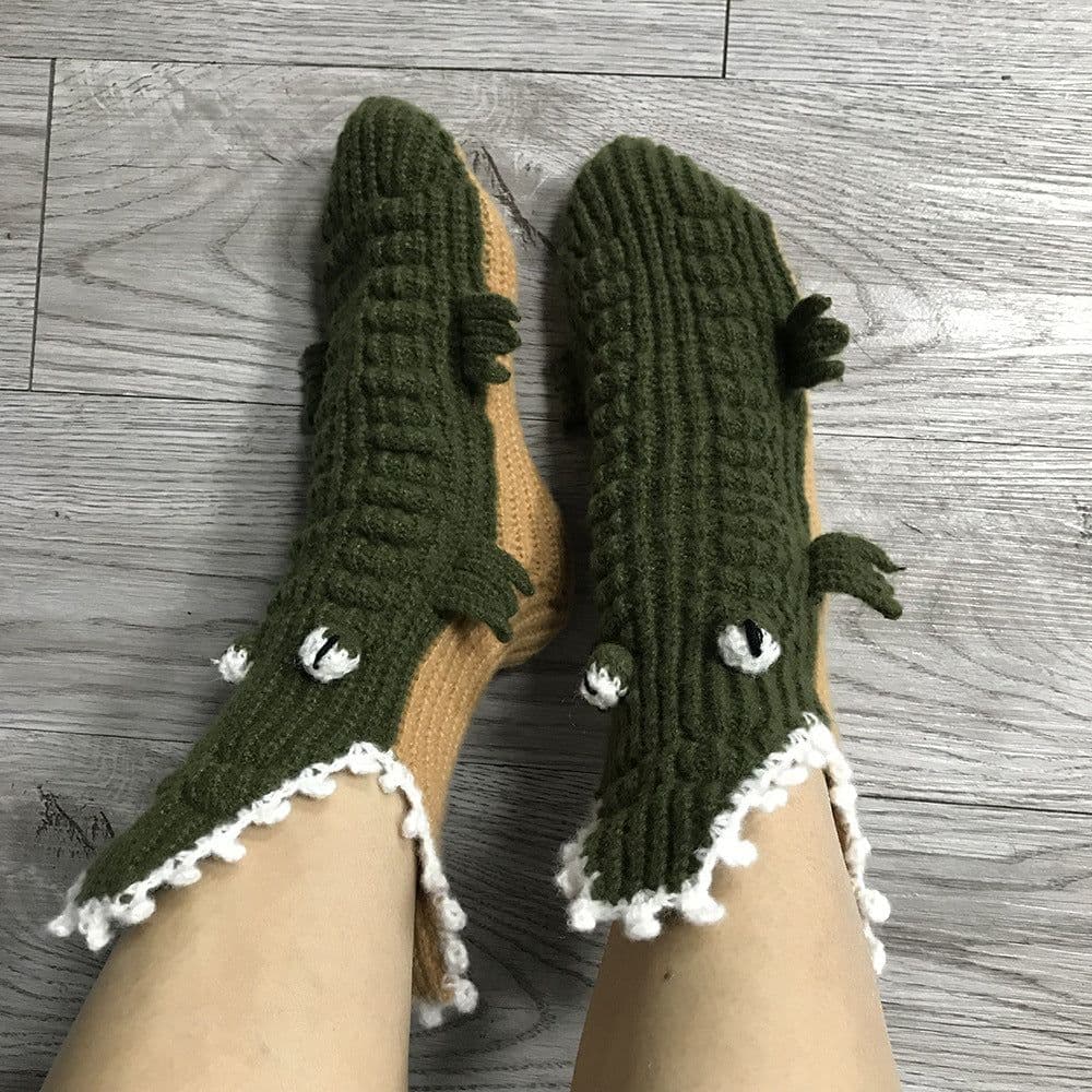 image-Christmas Crocodile Knitted Mid-Tube Wool Socks