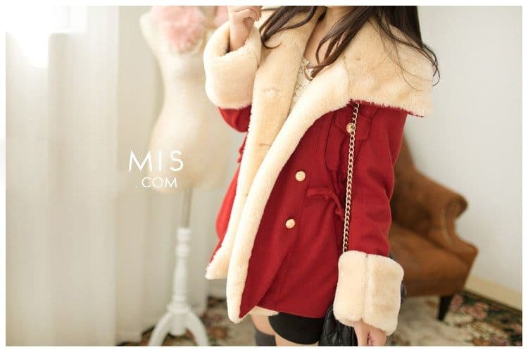 image-Women's Double-Breasted Wool Coat - Korean Style Slim Fit