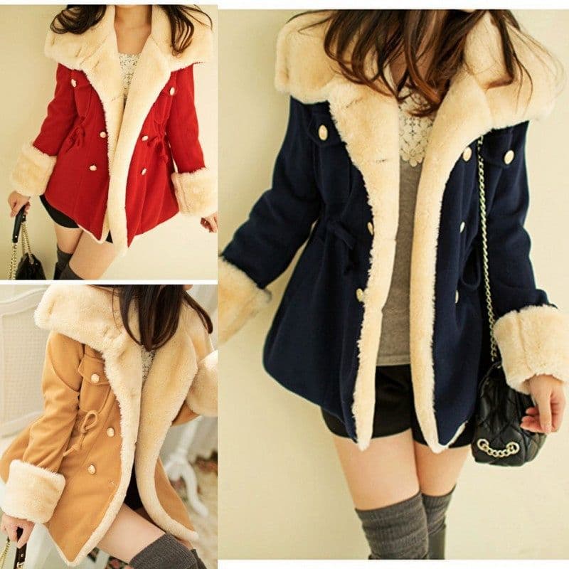 image-Women's Double-Breasted Wool Coat - Korean Style Slim Fit