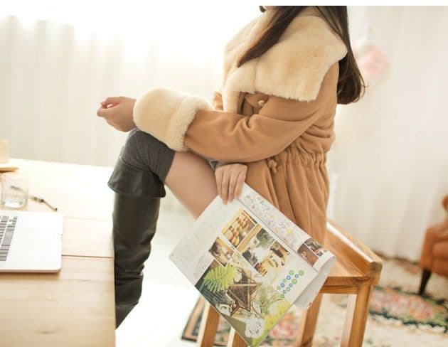 image-Women's Double-Breasted Wool Coat - Korean Style Slim Fit