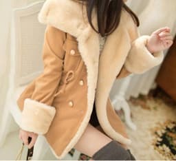image-Women's Double-Breasted Wool Coat - Korean Style Slim Fit