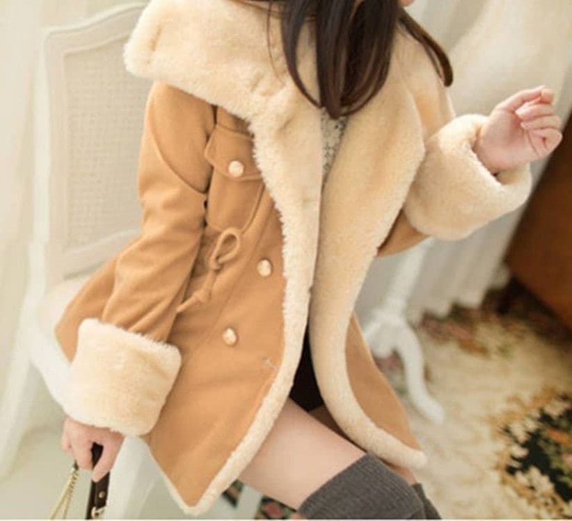 image-Women's Double-Breasted Wool Coat - Korean Style Slim Fit