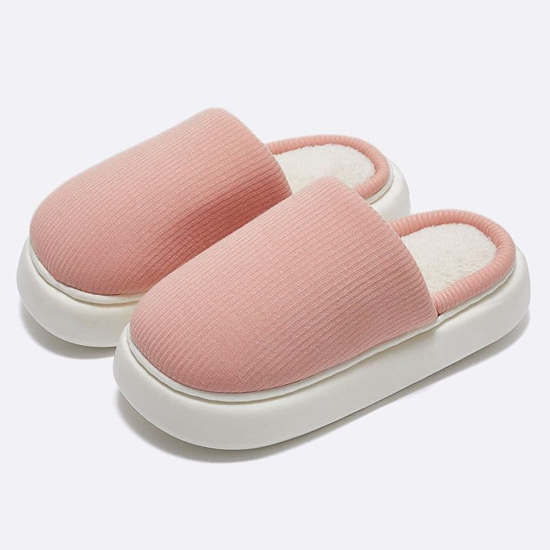 image-Unisex Plush House Slippers Thick Sole Grey Slip-On Indoor Shoes