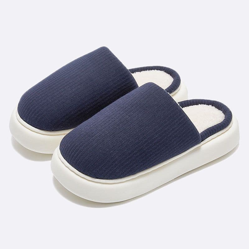 image-Unisex Plush House Slippers Thick Sole Grey Slip-On Indoor Shoes