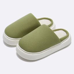 image-Unisex Plush House Slippers Thick Sole Grey Slip-On Indoor Shoes