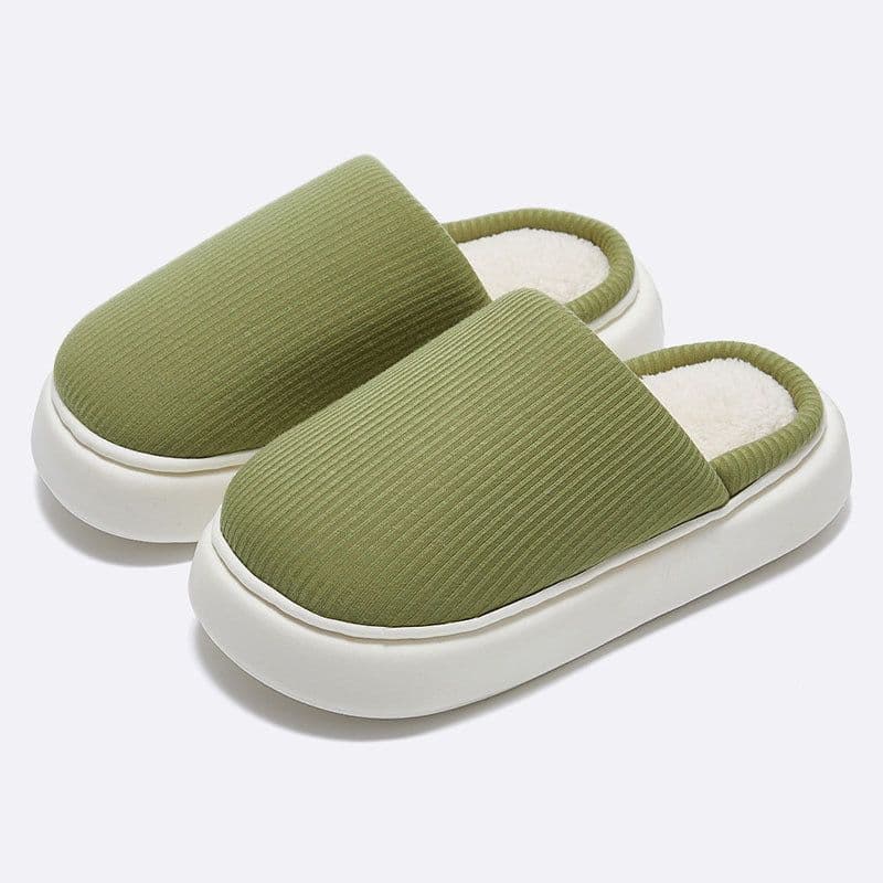 image-Unisex Plush House Slippers Thick Sole Grey Slip-On Indoor Shoes