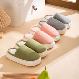 image-Unisex Plush House Slippers Thick Sole Grey Slip-On Indoor Shoes