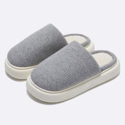image-Unisex Plush House Slippers Thick Sole Grey Slip-On Indoor Shoes