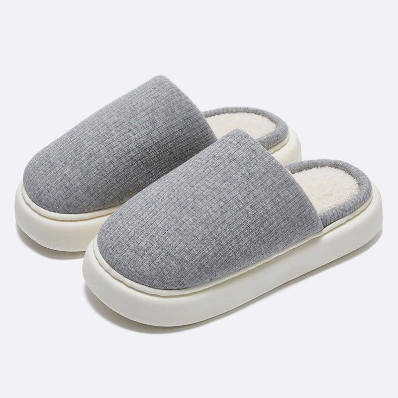 image-Unisex Plush House Slippers Thick Sole Grey Slip-On Indoor Shoes