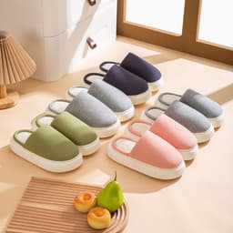 image-Unisex Plush House Slippers Thick Sole Grey Slip-On Indoor Shoes