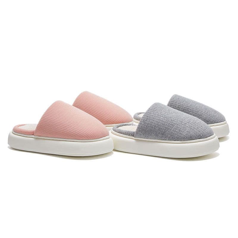 image-Unisex Plush House Slippers Thick Sole Grey Slip-On Indoor Shoes