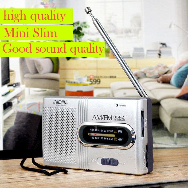 image-INDIN Portable AM/FM Radio BC-R21 Mini Stereo Pointer Tuning