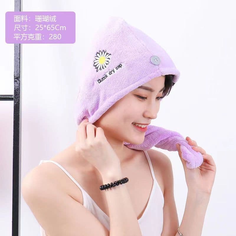 image-CozyYarn Coral Fleece Dry Hair Cap Towel Wrap 25x65cm