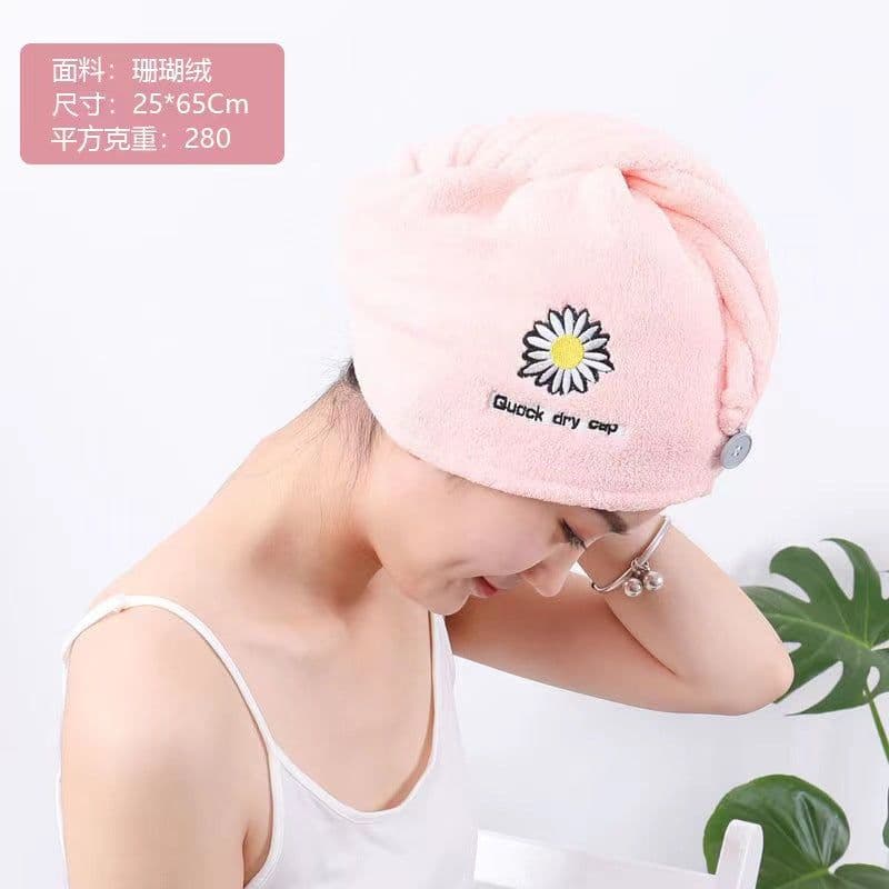 image-CozyYarn Coral Fleece Dry Hair Cap Towel Wrap 25x65cm