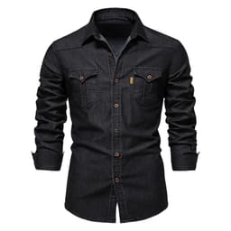 image-Men's Long Sleeve Denim Shirt Solid Color Casual Slim Fit