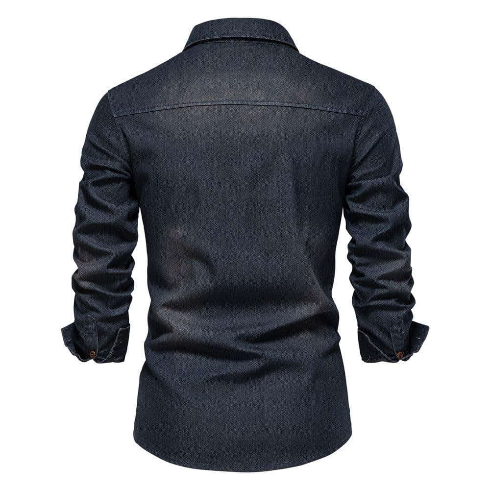 image-Men's Long Sleeve Denim Shirt Solid Color Casual Slim Fit