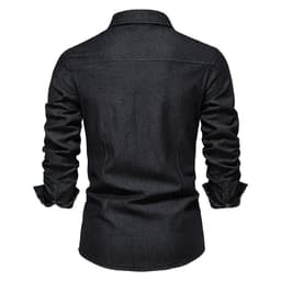 image-Men's Long Sleeve Denim Shirt Solid Color Casual Slim Fit