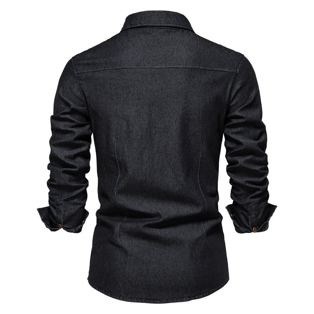 image-Men's Long Sleeve Denim Shirt Solid Color Casual Slim Fit