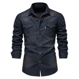 image-Men's Long Sleeve Denim Shirt Solid Color Casual Slim Fit