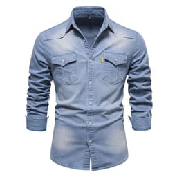 image-Men's Long Sleeve Denim Shirt Solid Color Casual Slim Fit
