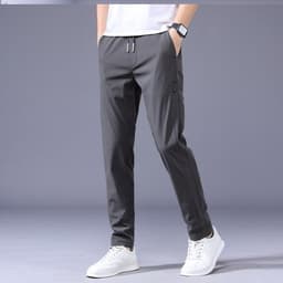image-Men's Casual Straight Leg Pants Summer Lightweight Polyester Trousers
