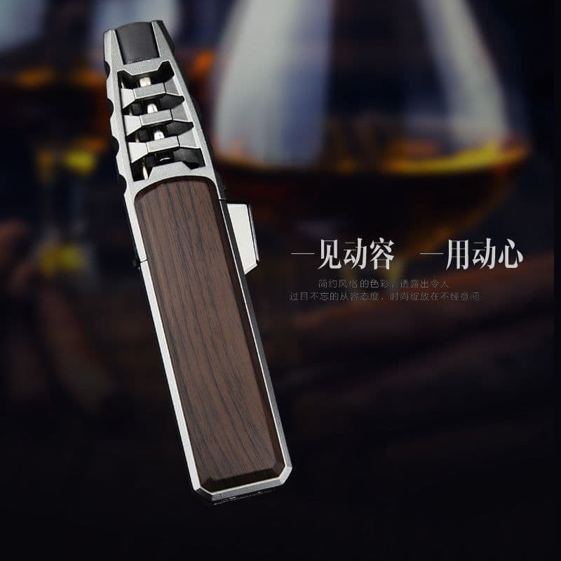 image-Metal Windproof Butane Lighter with Blue Flame for Outdoor BBQ