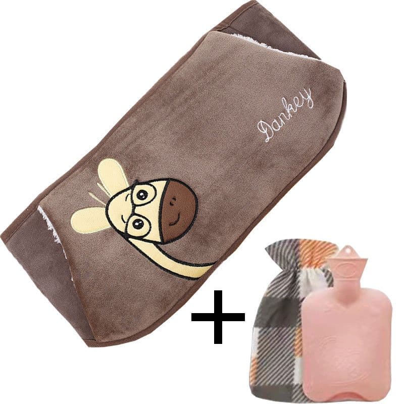 image-Hot Water Bottle with Plush Belt for Heating Therapy