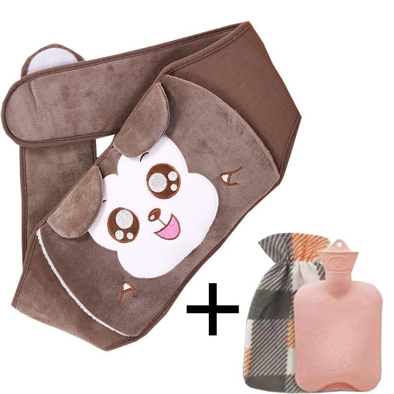 image-Hot Water Bottle with Plush Belt for Heating Therapy