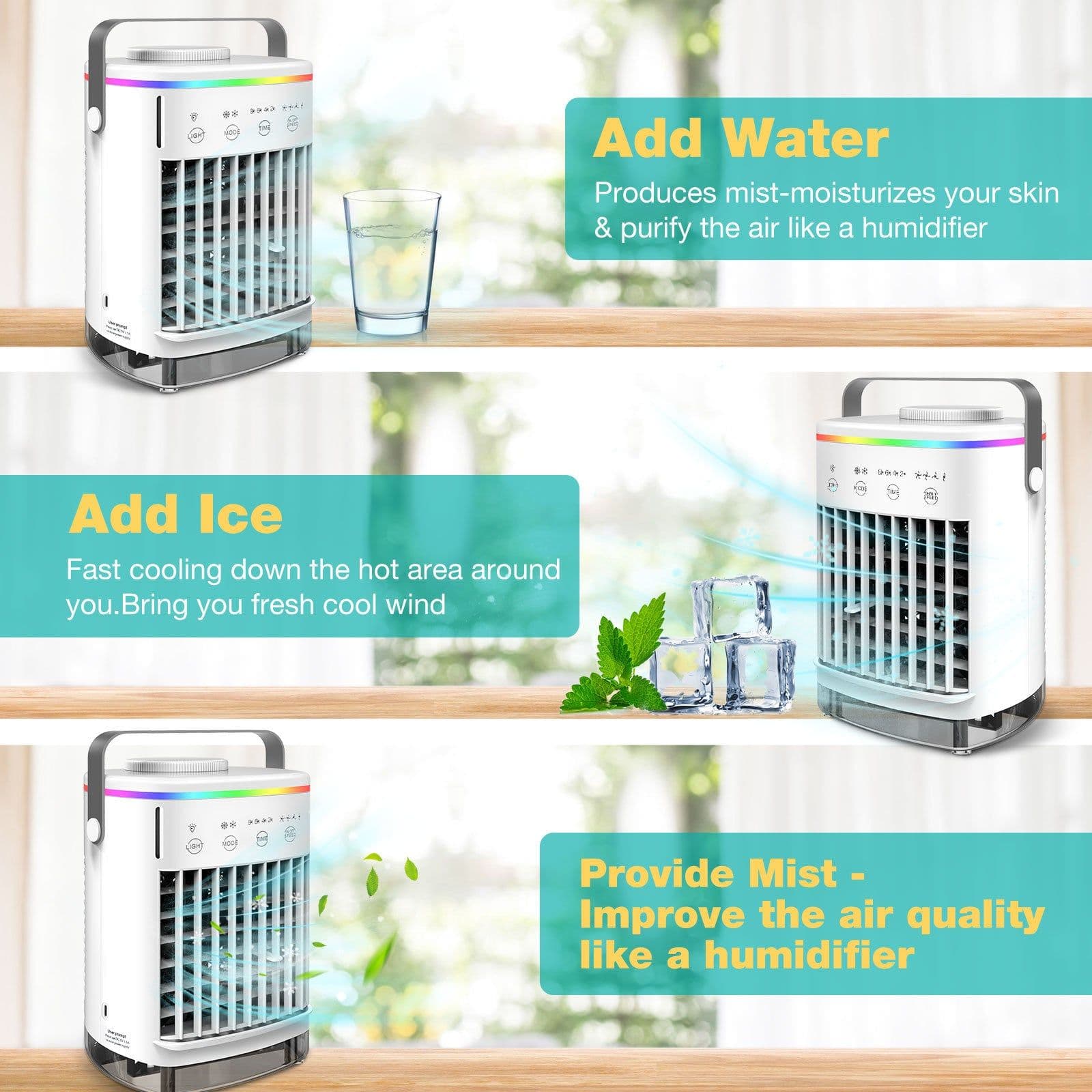 image-Portable USB Air Cooler Fan with Humidifier and Spray