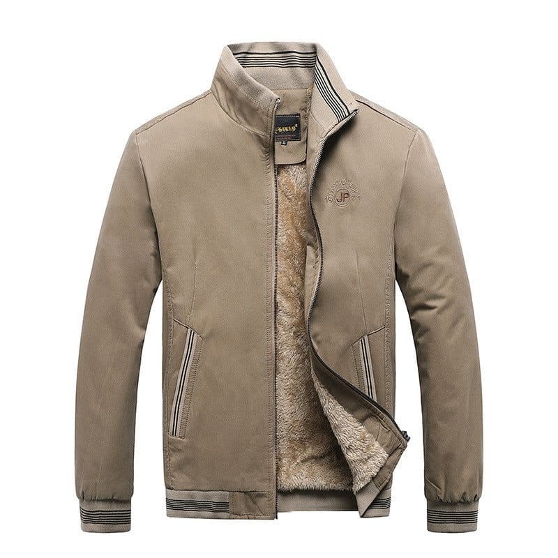 image-Men's Fleece Jacket Stand Collar Zipper Coat Winter Thickened