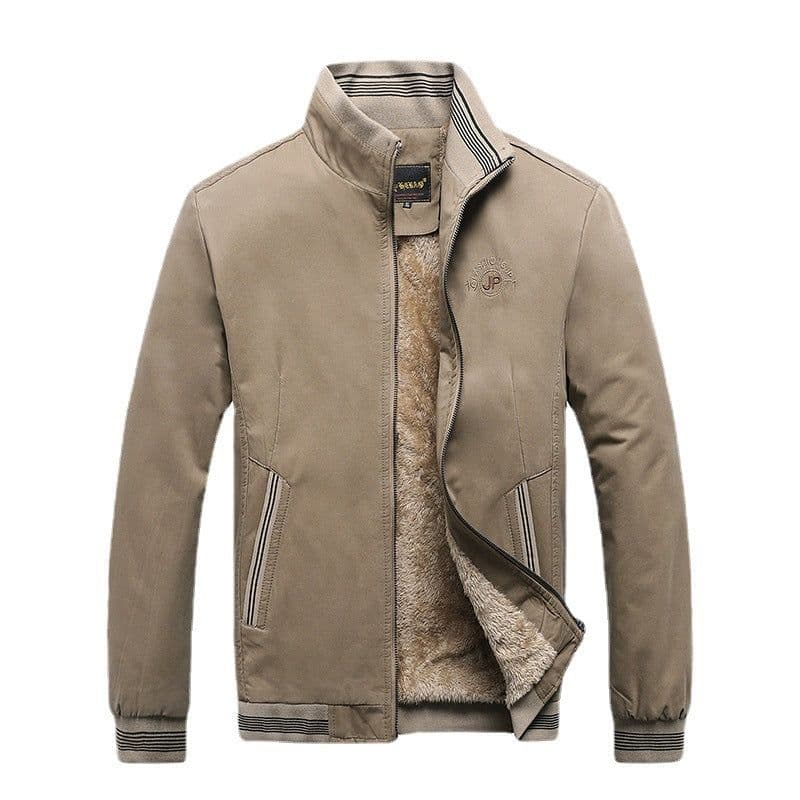 image-Men's Fleece Jacket Stand Collar Zipper Coat Winter Thickened