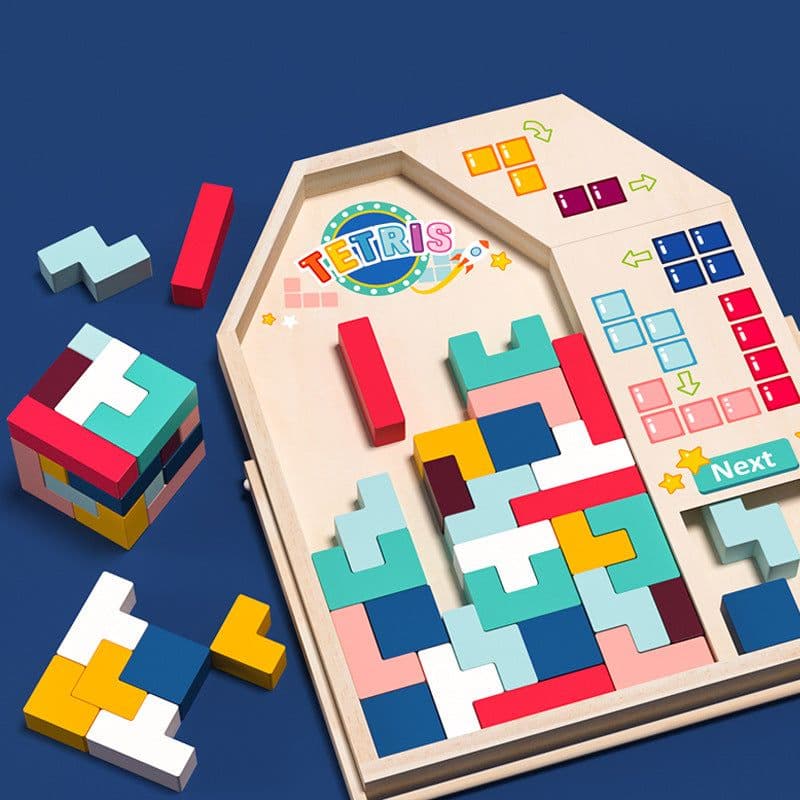 image-3D Wooden Tetris Puzzle Educational Toy for Kids 4-6 Years