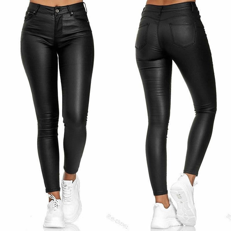 image-Women's High Waist PU Leather Pencil Pants - Beijue Tapered Casual Trousers