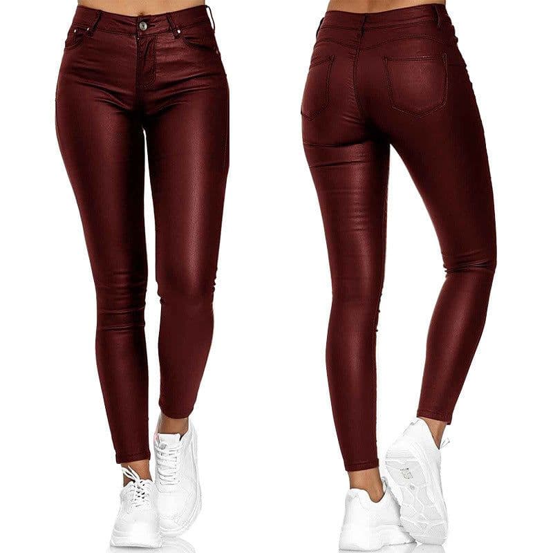 image-Women's High Waist PU Leather Pencil Pants - Beijue Tapered Casual Trousers
