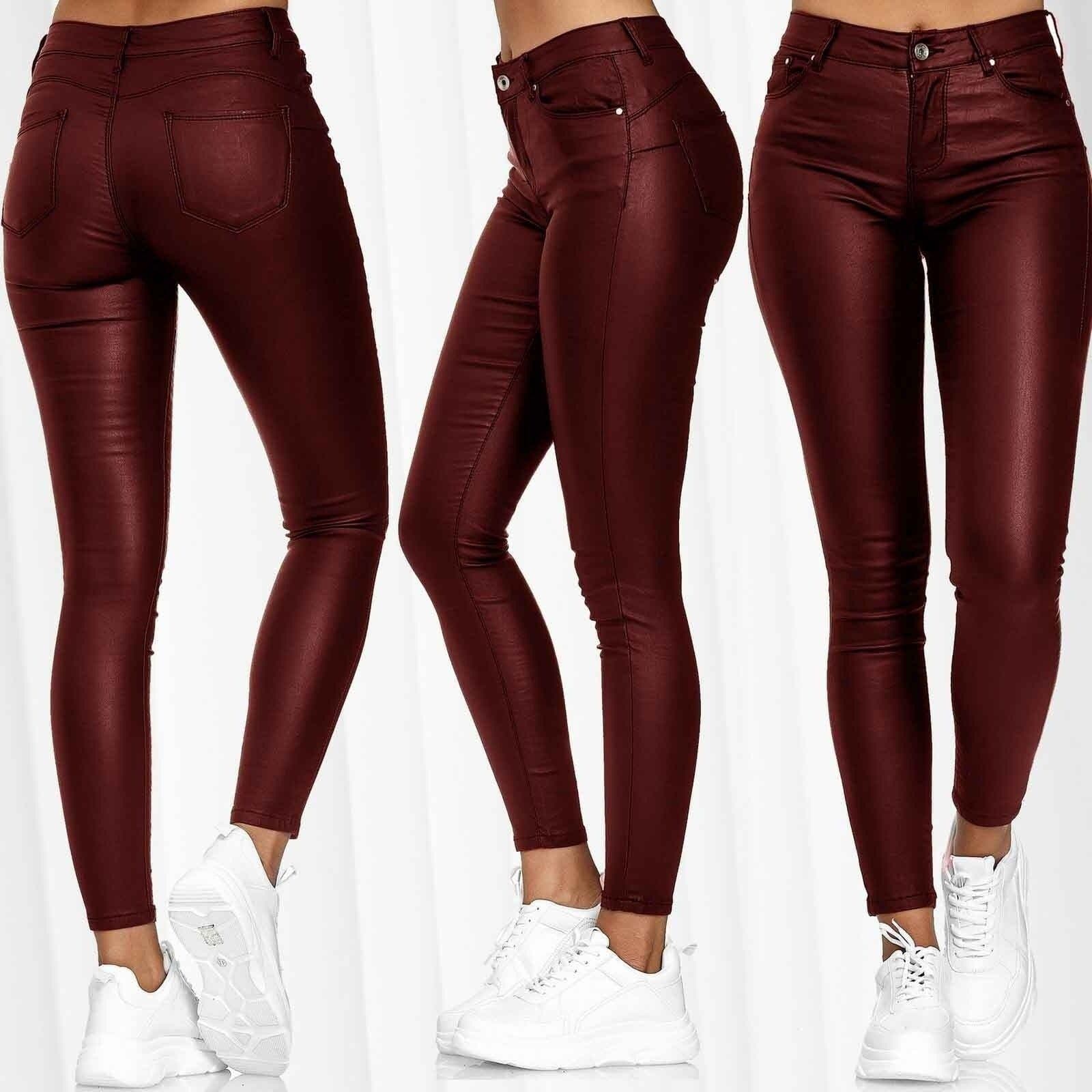 image-Women's High Waist PU Leather Pencil Pants - Beijue Tapered Casual Trousers