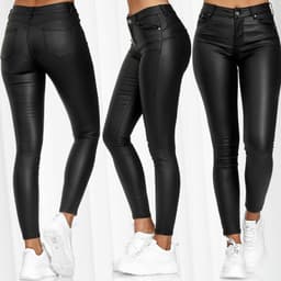image-Women's High Waist PU Leather Pencil Pants - Beijue Tapered Casual Trousers