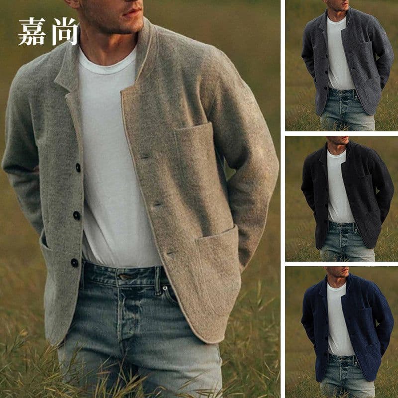 image-Men's Solid Color Casual Jacket Long Sleeve Loose Fit Spring Fall