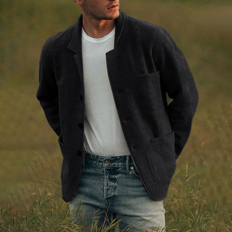image-Men's Solid Color Casual Jacket Long Sleeve Loose Fit Spring Fall