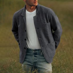 image-Men's Solid Color Casual Jacket Long Sleeve Loose Fit Spring Fall
