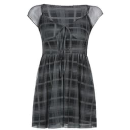 image-Women's Square Neck Plaid Dress with Lace-Up Detail