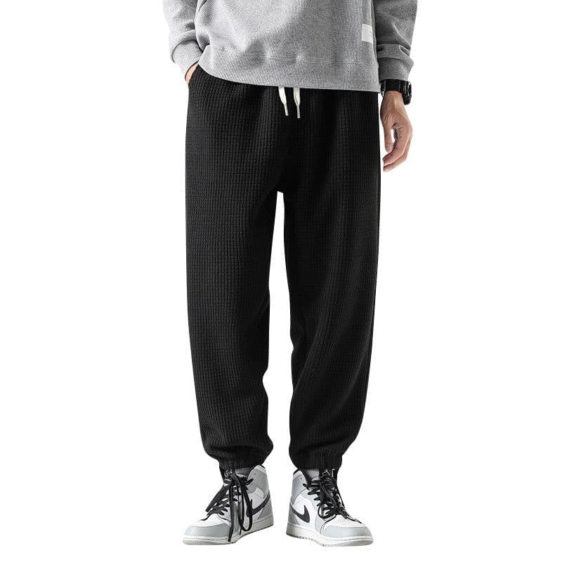 image-Men's Fleece Waffle Straight Leg Sweatpants Winter Warm Thick