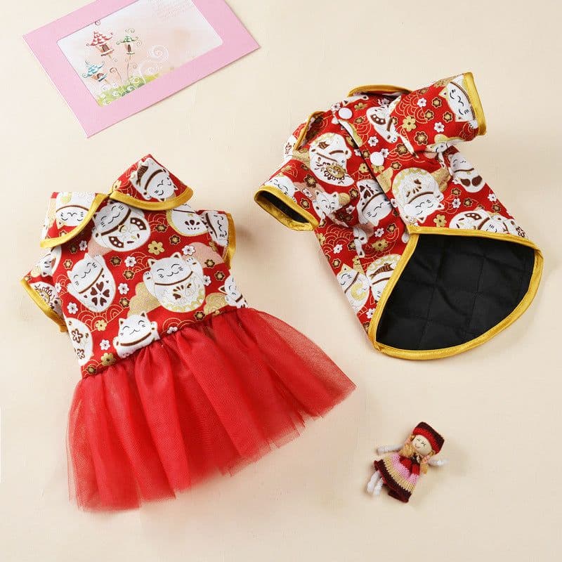 image-Pet Dog Cat Tang Suit Festive Holiday Costume Warm Clothing