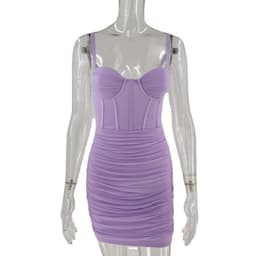 image-Women's Mesh Pleated Backless Suspender Dress