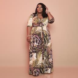 image-FAGADOER Plus Size V Neck Bandage Long Dress XL-5XL Print Vestidos