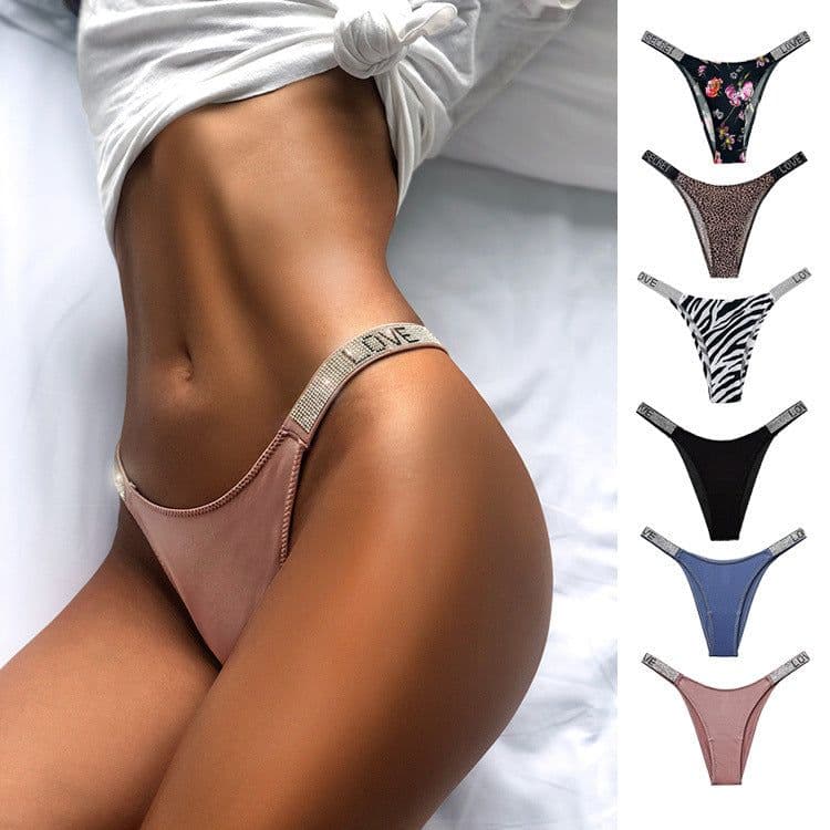 image-Rhinestone Bikini Bottom with High Cut Design for Women